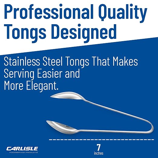 Carlisle FoodService Products Terra Tong Serving Utensil with Hammered Mirror Finish for Kitchens, Restaurants, Catering, Stainless Steel, 7 Inches, Silver, (Case of 12)