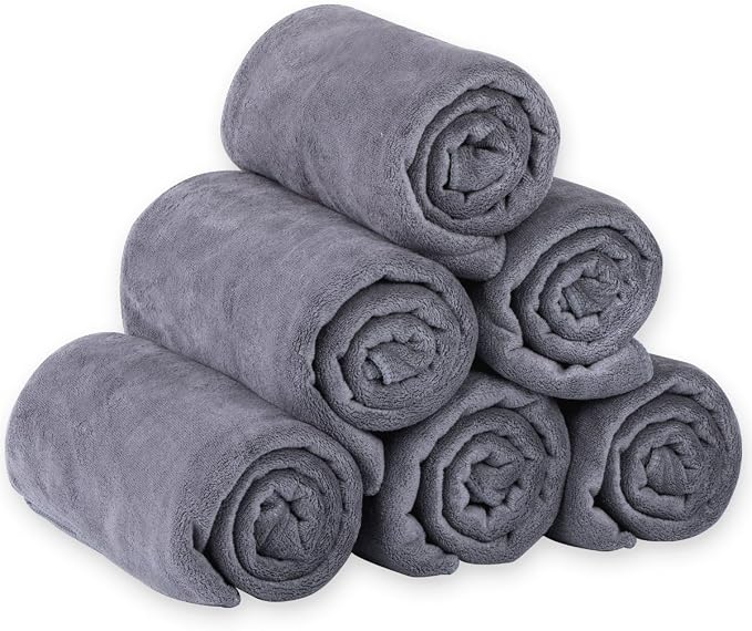 JML Microfiber Bath Towels, Bath Towel Set (6 Pack, 27" x 55") - Extra Absorbent and Fast Drying,Multipurpose Microfiber Towel for Bath, Beach, Pool, Sports, Yoga - Grey | Hanging Loop, Absorbent, Soft, Fast Drying, Lint free, Fade Resistant, Multipurp...