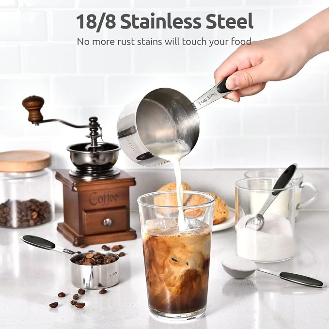 U-Taste 18/8 Stainless Steel Measuring Spoons Set for Dry and Liquid Ingredients(Set of 9), and Upgraded Measuring Cups and Spoons Set of 10 with Reinforced Welded Handle (Black)