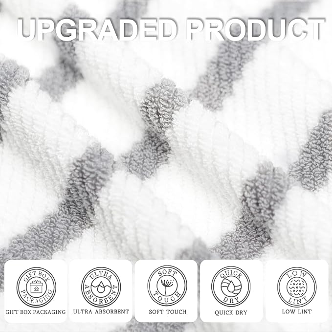 VOOVA & MOVAS 3PC Towel Set, 100% Cotton, Gray White Dark Tan | 1 Large Bath 30x56 In,1 Hand 18x28 In,1 Wash Cloth 13x13 In, Quick Dry, Soft, Thick, Dorm Room Essentials