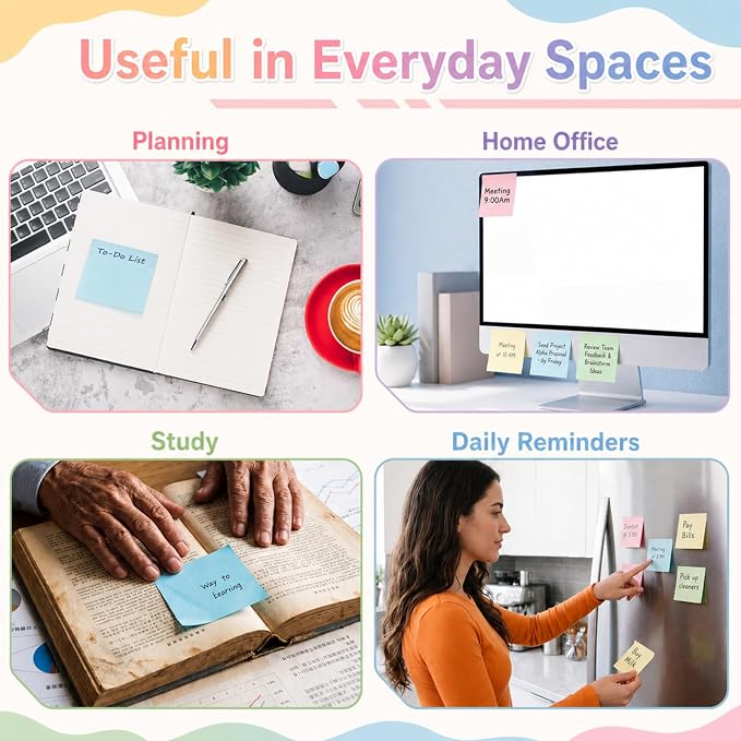 Fainne 240 Pack Sticky Notes Bulk 3 x 3 inch Self Stick Note Pads Multicolor Paper Memo for Office School Supplies Student Teacher Classroom Back to School Essentials, 50 Sheet/Pad (Simple Color)