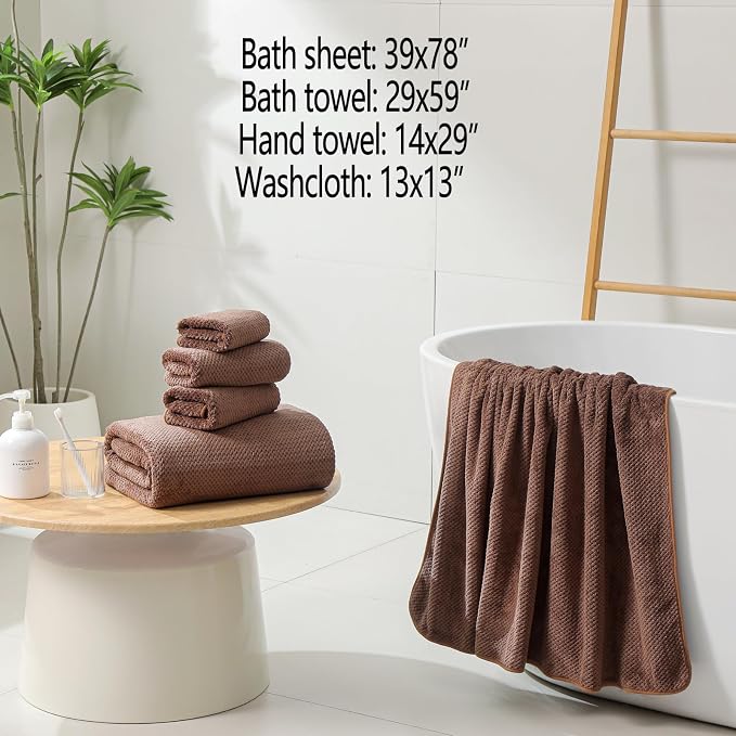 YTYC 39x78 Bath Sheets,Towels for Bathroom,Brown,2-Pieces | Extra Large Bath Towels, Super Soft,Highly absorbent,Hanging Loop,Quick Drying,Light Weight,80% Polyester
