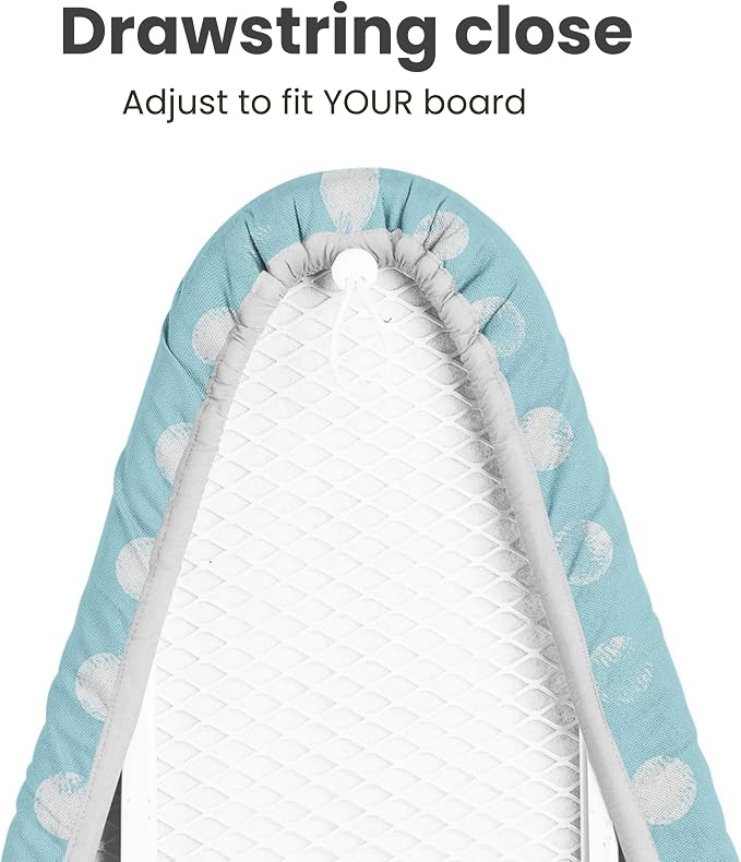 Wool Reversible Fitted Ironing Board Cover - 2 in 1 - One Side Wool One Side Cotton (Fits 54" x 18" Standard Ironing Boards) (Aqua Blue)