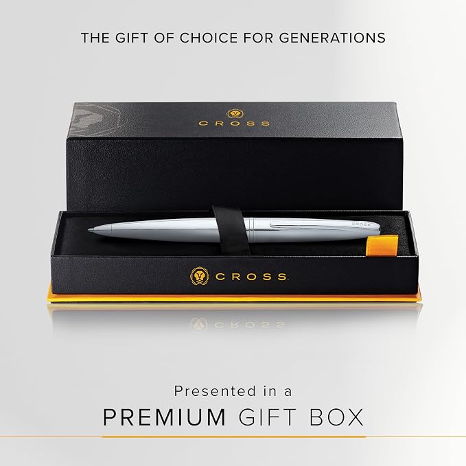 Cross ATX Pure Chrome Ballpoint Pen - Refillable Pen for Smooth Writing - Black Ink - Comfortable Grip - Long-Lasting - Professional Office Supplies - Gift Box Included