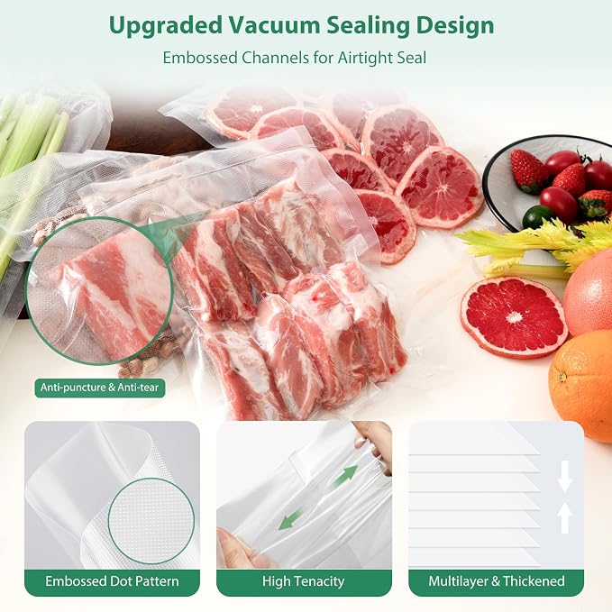 Beelicious Pro Vacuum Sealer Bags Rolls for Food 6 Pack 3 Rolls 11" x 20' and 3 Rolls 8" x 20' Commercial Grade with BPA-Free, Durable Customized Size Food Storage Bags for Sous Vide
