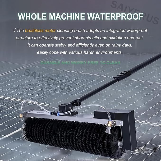 Solar Panel Cleaning Kit, Automatic Rotary Cleaning Brush, Solar Panel / Roof Water Brush, Window Cleaner, Special Roof Water Brush with Adjustable Extension Rod with two Power Converter,7.5M/25Ft