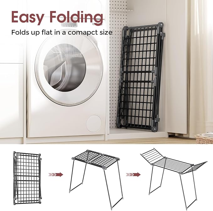 APEXCHASER Clothes Drying Rack Foldable, Large Drying Rack Clothing, Winged Laundry Rack Folding Indoor Outdoor, Metal Clothes Airer for Bedding Towel Sweater Heavy Duty, 68.9" X 22" X 41.3", Black