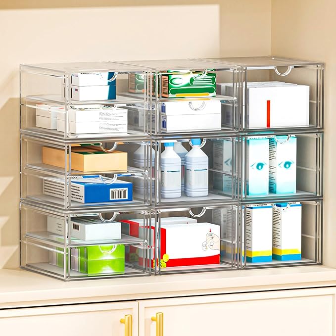 caktraie Desk Organizers And Accessories With 22 Drawers, 4 Pack Office Desktop Drawers, Plastic Makeup Organizer Containers Bins With Drawers Desk Organization, Bathroom Organizers Storage Case Box