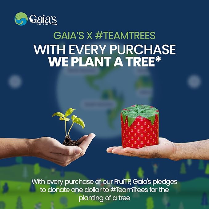 Gaias Premium and Soft Fruit TP Organic Bamboo Toilet Paper | 24 Mega Rolls, 3 Ply, 370 Sheets | FSC Certified, PFAS & BPA Free, Eco-Friendly, Sustainable Tissue - Plastic Free, Septic Safe, Vegan