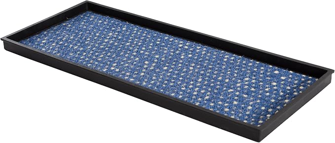 Anji Mountain Rubber Boot Tray with Coir, Fits 3 pair (34.5” wide), Blue & Ivory Insert