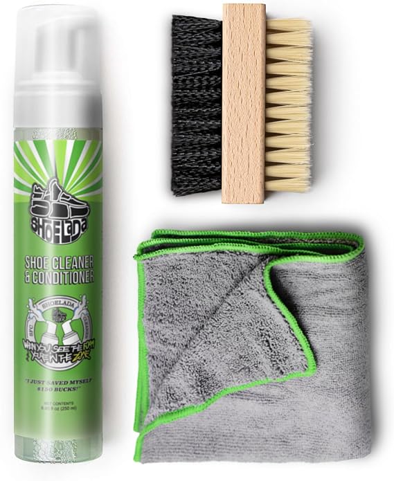 Shoelada- Shoe Cleaner For Sneakers,8.5oz White Shoe Cleaner,Shoe Cleaning Kit with 2 Brush,Shoe Cleaning Removes Dirt and Stain for White Shoes, Suede, Leather, Canvas, Knit, Boots, Fabric, PU