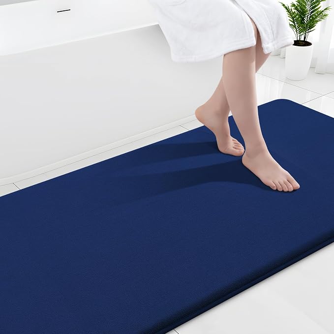 Smiry Memory Foam Bath Mat 44x24, Extra Soft and Absorbent Bathroom Mats, Non Slip Washable Carpet for Floor, Shower and Tub, Navy Blue