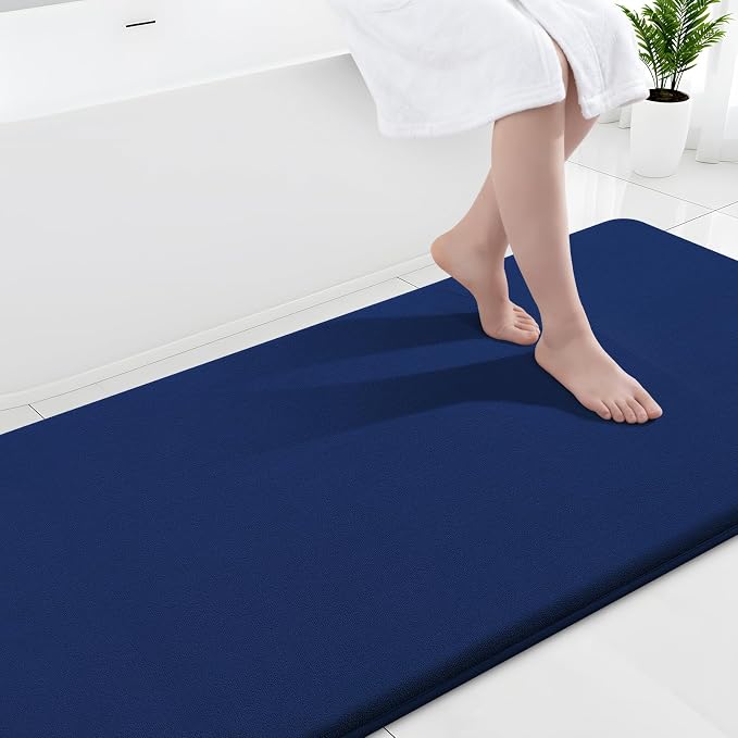 Smiry Memory Foam Bath Mat 47x24, Extra Soft and Absorbent Bathroom Mats, Non Slip Washable Carpet for Floor, Shower and Tub, Navy Blue