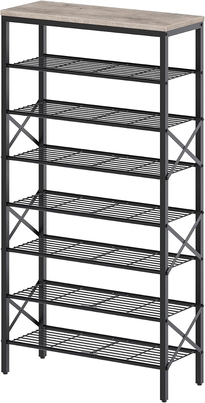 YATINEY 8 Tier Shoe Rack, Shoe Storage Organizer, Large Capacity Shoe Shelf Holds 32 Pairs of Shoes, Sturdy and Stable, for Entryway, Hallway, Closet, Dorm Room, Greige and Black SS08BG