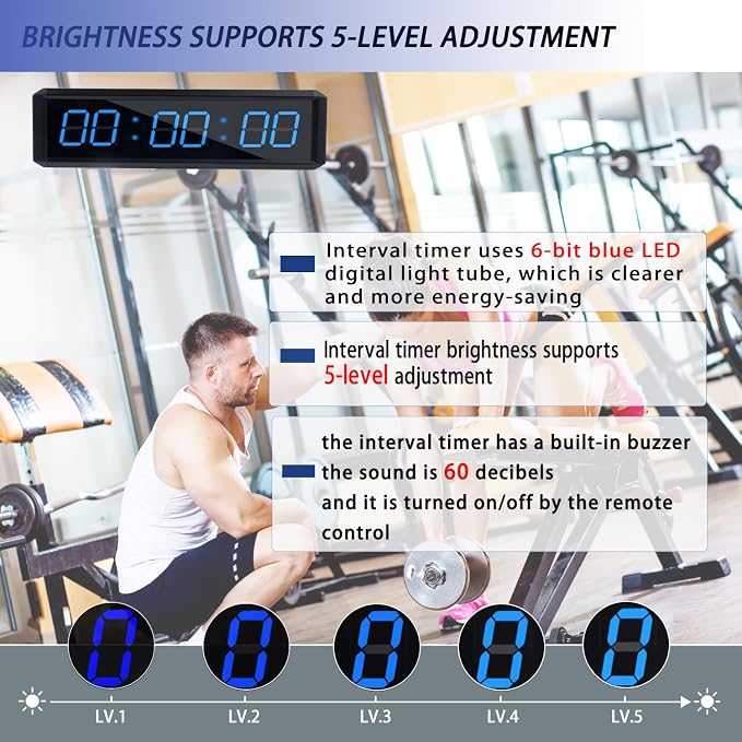 Fitness Timer with Stopwatch Button, Suitable for School/exam/Home Exercise/Gym/Gym SMAHEAT Electronic Fitness Timer (1.5 inch six-bit All-Blue)