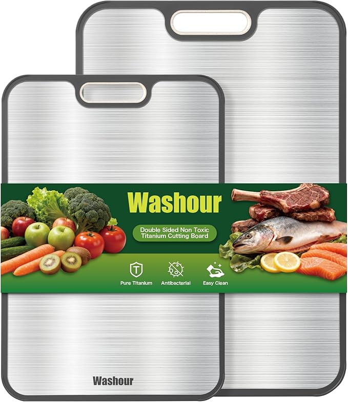 Non Toxic Titanium Cutting Board for Kitchen, Food Grade Titanium Cutting Boards 2 in 1 Double Sides, Non Slip Cutting Mat (18”×16” + 16”×11”)