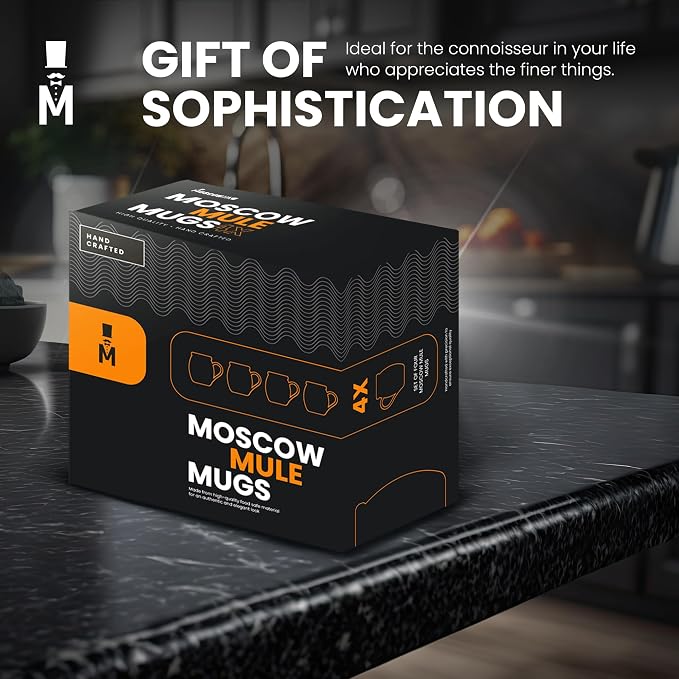 Moscow-Mix Moscow Mule Mugs - Set of 4-100% Pure Copper Mugs Large 16 oz - Food Safe - Premium Moscow Mule Cups Set of 4 - Solid Copper Cups Perfect Premium Gift