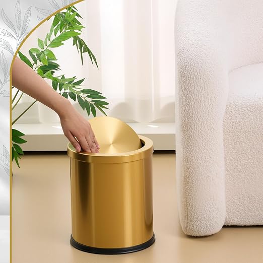 Maxdot 2 Pcs 4 Gallon/15 L Gold Bathroom Trash Can with Flip Lid and Toilet Brush Set, Large Luxury Stainless Steel Garbage Trash Can Wastebasket Bin for Home Office Hotel Bathroom Bedroom Kitchen