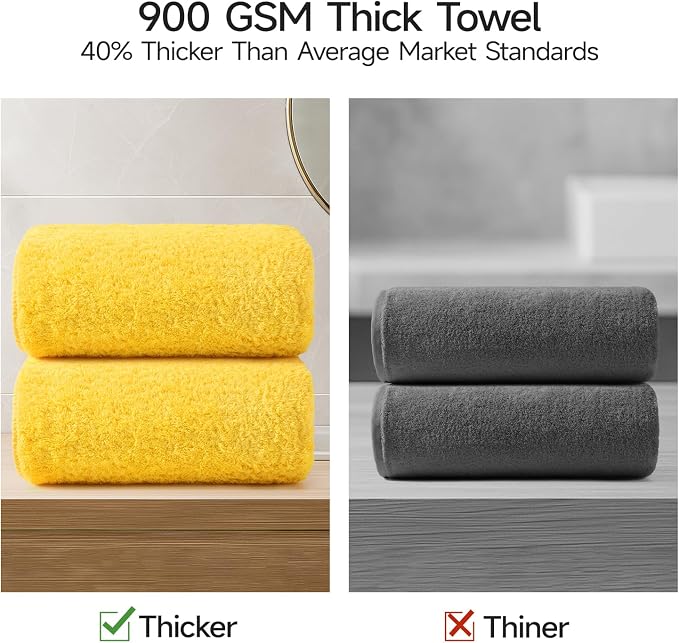 REDKISS 2 Piece Luxury Bath Towel Set - 31x62 inch Oversized Thick Bath Sheets, 100% Cotton, 900 GSM, Super Soft, Highly Absorbent, Quick Dry Large Shower Towels for Bathroom, Pool, Gym, Spa, Yellow