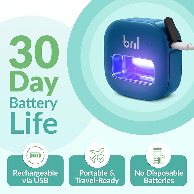 Bril UV-C Toothbrush Sanitizer and Holder – Wall Mounted, Rechargeable, 30-Day Battery, Magnetic Mount, Fits Electric and Manual Brushes, Portable Travel Case, Auto-Shutoff – Navy