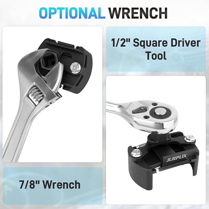 2PCS Universal Adjustable Oil Filter Wrench 60-80 mm & 80-105 mm, Oil Filter Removal Tool with Auto-Clamp Spring, 1/2" Drive Cap Wrench Set with Non-Slip Jaws, Fits Small to Heavy Duty Spin-on Filters