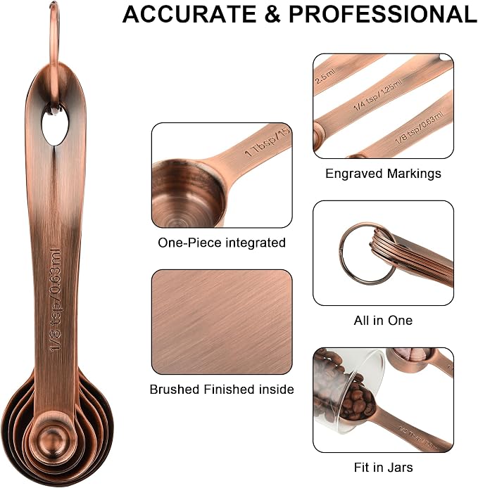 Measuring Cups and Spoons Set, Copper Measuring Cups and Spoons Set for Baking & Kitchen, Stainless Steel Measure Cup and Spoon for Dry &Liquid, Metal 7 Measure Cups&6 Spoons