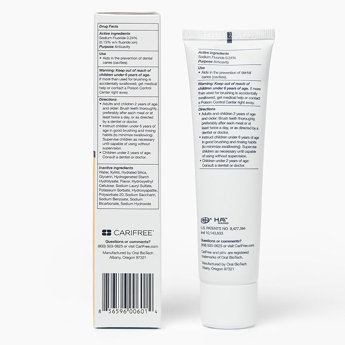 CariFree 100 Fluoride Toothpaste, Nano Hydroxyapatite, Citrus, 2.4oz Pk 2 | Anti-cavity pH neutralizing gel; enamel protection & remineralization; dentist recommended for kids & adults.