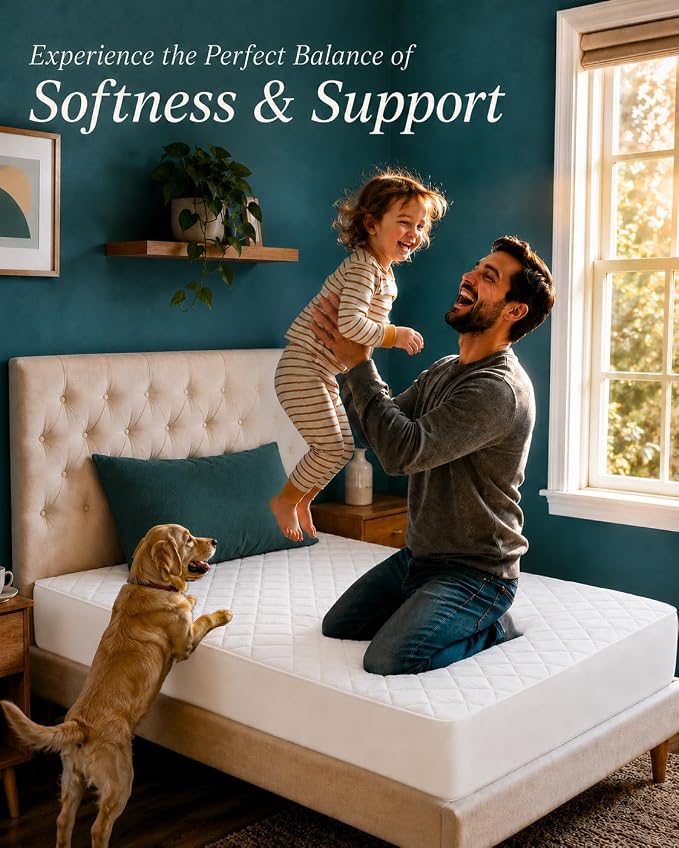 Quilted Fitted Mattress Pad, Twin Mattress Protector Topper with Deep Pocket Stretches up to 16 Inches, Machine Washable Mattress Cover by Utopia Bedding (White)