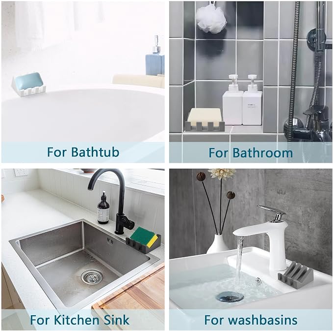 Self Draining Soap Dish Holder,Silicone Soap Dish,for Bathroom,Kitchen, Sponges，Can Extend Soap Life，Keep Soap Bars Dry and Easy Cleaning (N-Black,4-Pack)