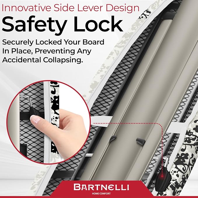 Bartnelli Pro Luxury Ironing Board - Extra Wide 51x19 Ironing Surface, Ultra-Premium Aluminum Build, Includes Steam Iron Rest, Adjustable Height, Foldable, European Made
