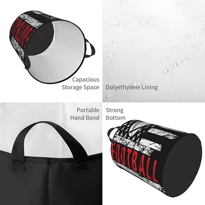 Football American Flag Sport Laundry Hamper Laundry Basket Circular Hamper Dirty Clothes Storage with Handles