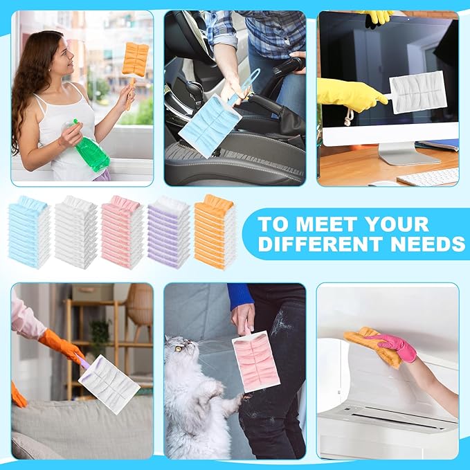 Mimorou 100 Pcs Disposable Dusters Refills Bulk Heavy Duty 180° Multi Surface Replacement Dusters for Cleaning Ceiling Fan with Microfibers Unscented (Modern Colors)