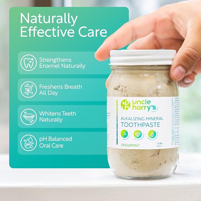 Uncle Harry's Spearmint Remineralizing Toothpaste 1.5 lb jar | Natural Whitening Tooth Paste Freshens Breath & Promotes Enamel | Vegan Fluoride Free Toothpaste