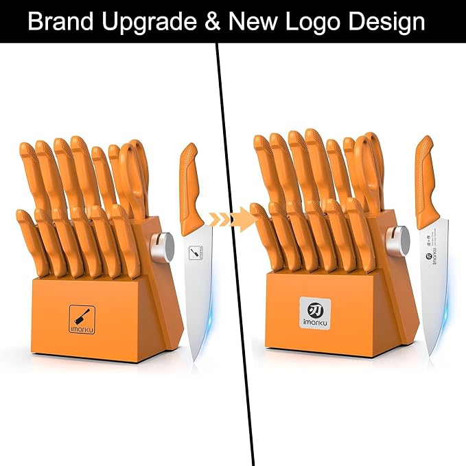 imarku® Knife Set, Sharp Block Knife Set with Built-in Sharpener, Japanese Stainless Steel with Non-Slip Ergonomic Handle, Dishwasher Safe, Kitchen Gift for Man Woman, Best For Home gift, Burnt Orange