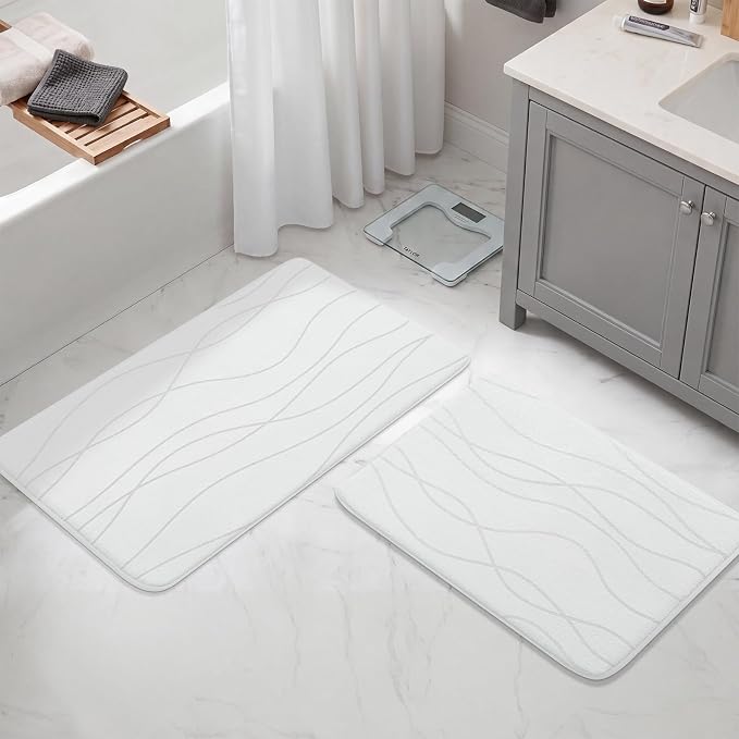 YIHOUSE Bathroom Rugs Set 2 Piece, Memory Foam Bath Mat White | 17x24& 20x32, Ultra Soft, Absorbent, Non-Slip, Machine Washable, for Bathroom, Sink and Toilet