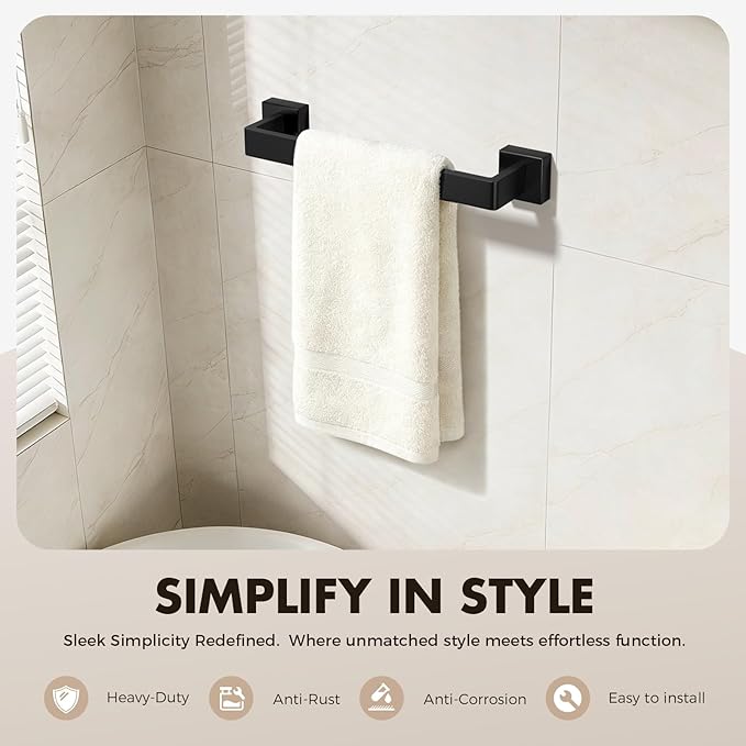 5-Pieces Matte Black Bathroom Hardware Accessories Set, SUS304 Stainless Steel Bath Towel Bar Set, Towel Racks for Bathroom Wall Mounted.