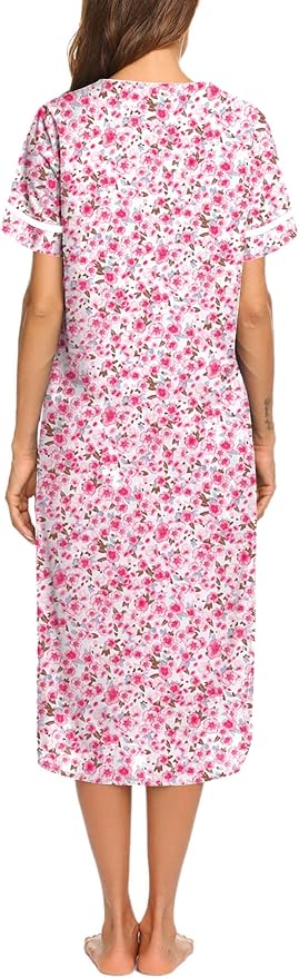 Ekouaer Womens Snap Front Dusters Cotton Housecoat Short Sleeve Nightgown House Dress With Pockets