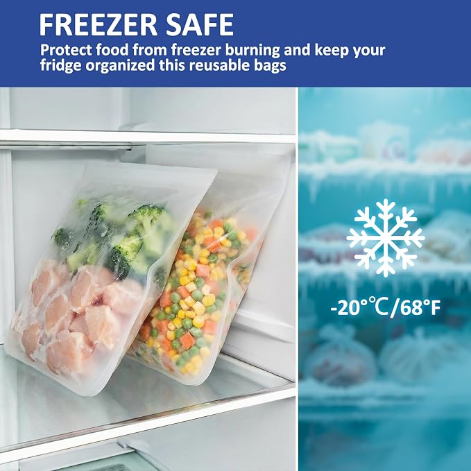Extra Large Reusable Silicone Freezer Bags 4 Pack, 0.8 Gallon/3000ml, 100% Silicone Food Storage Wide-Open Zip-Lock Reusable Bags for Large Items, Microwave Freezer Oven Dishwasher Safe, Translucent