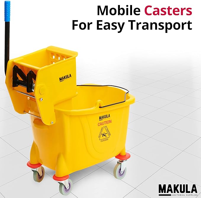 Makula Commercial Mop Bucket with Wringer, 36 Qt Heavy Duty Janitor Mop Bucket with Wheels, Side Press Wringer Combo, Industrial Cleaning Bucket for Restaurants, Schools & Commercial Floors