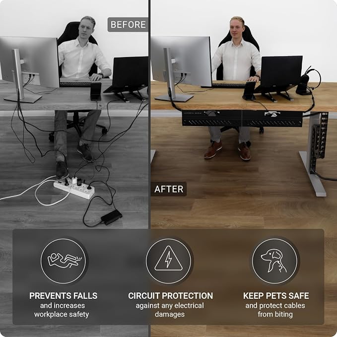 Ultimate Setup Under Desk Cable Management Vertebrae - Perfect for Sit Stand Desk - Wire Management - Adjustable Length - Flexible Cable Spine - Black, 133 cm