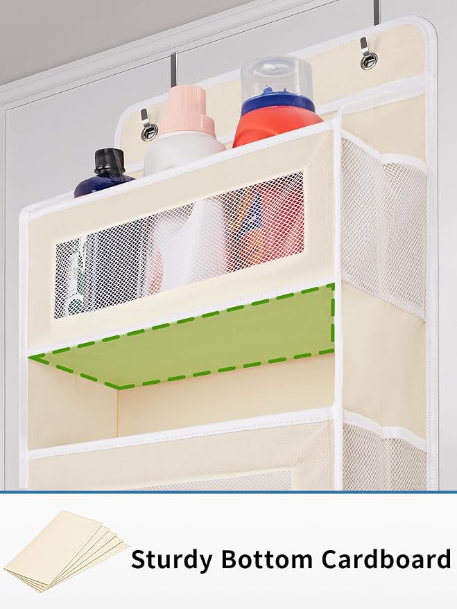 JARLINK Over the Door Organizer for Bedroom, Pantry Bathroom, 5 Shelf Beige | Anti-Tilt Design, 44 lb Load Capacity, Hanging Door Organizer with 5 Large Capacity Pockets, Behind Door Storage for Nursery