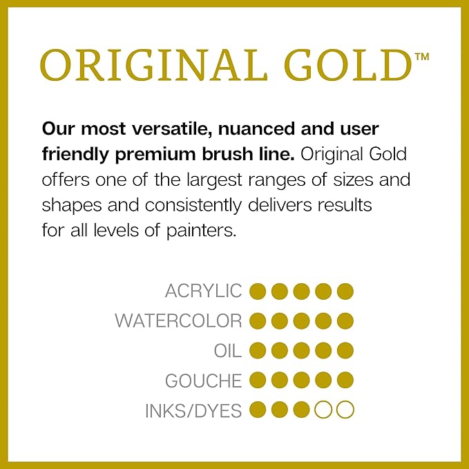 KINGART Premium Original Gold Series Handcrafted Golden Taklon Multimedia Artist Brushes, Set of 12, Black Glosss Handle, for Oil, Acrylic, Watercolor & Gouache Paints