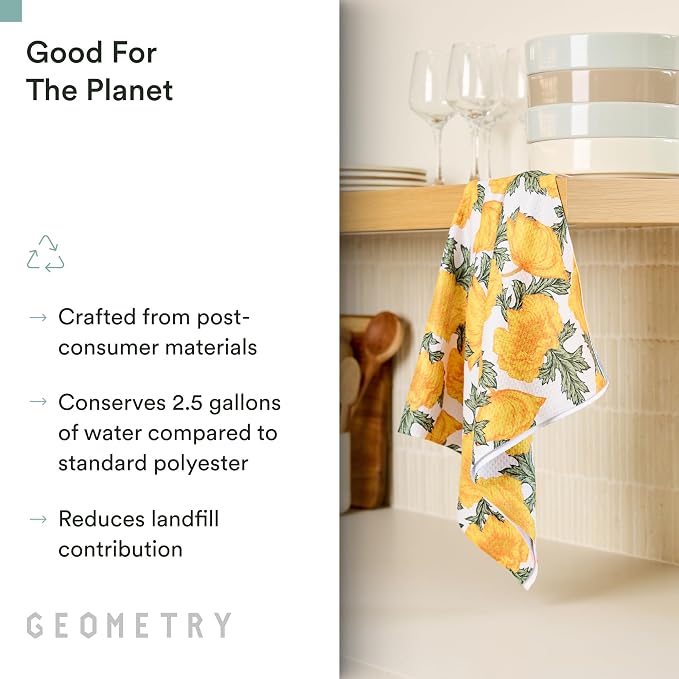 GEOMETRY Tea Towels – Spring & Summer Collection – Quick-Dry, Ultra-Absorbent, Reusable Microfiber Kitchen Towels for Drying & Cleaning - Field of Gold - 1 Pack