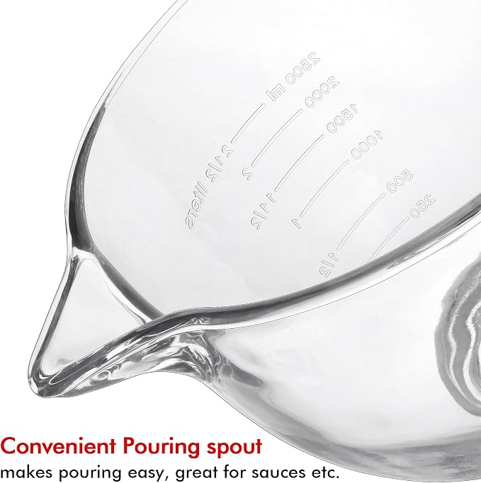 Glass Mixing Bowl 5 QT for KitchenAid 4.5 and 5 Quart Tilt-Head Stand Mixers, Measuring cups with scales, Fits Artisan KSM150, RRK150, KSM100, K45SS, KSM90, KSM95, K45, KSM110, 5KSM125