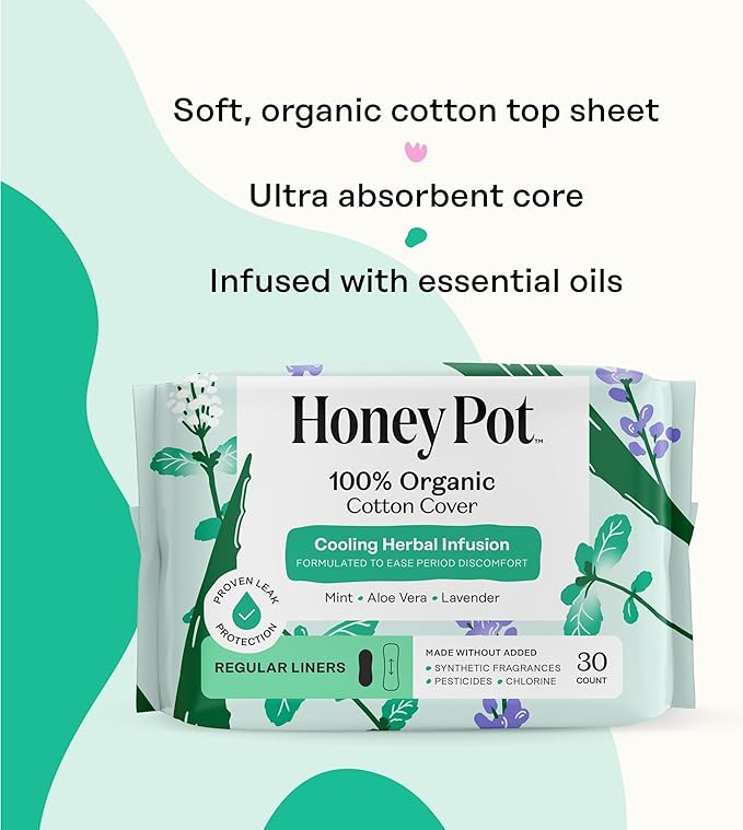 The Honey Pot Company - 120 ct - Herbal Everyday Panty Liners for Women - Infused w/Essential Oils for Cooling Effect & Organic Cotton Cover - Feminine Care