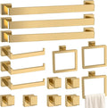 Bathroom Accessory Towel Bar Set: 15 Pieces Gold Square Bathroom Hardware SUS304 Stainless Steel - 24 Inch Wall Mounted Towel Rack&Toilet Paper Holder&Towel Ring and Towel Hook