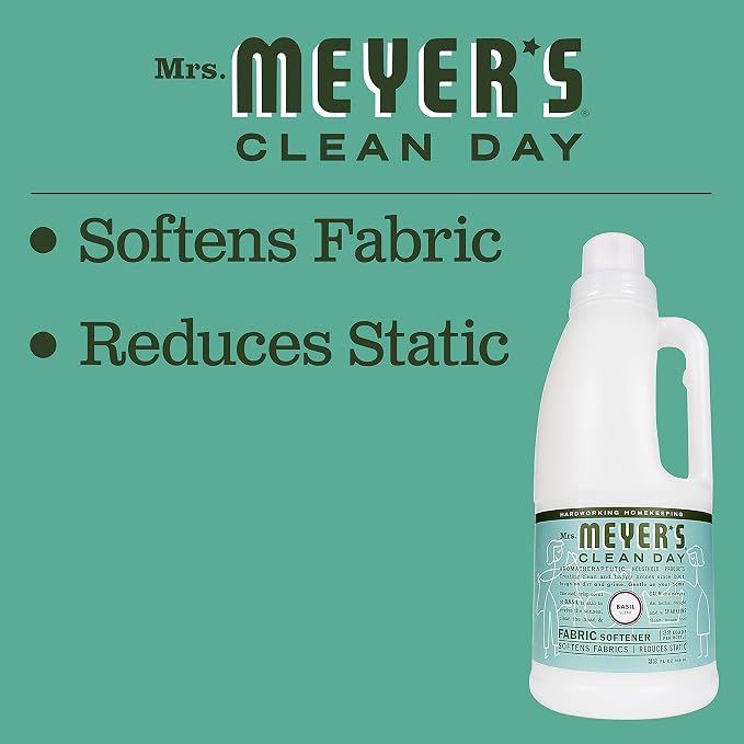 MRS. MEYER'S CLEAN DAY Liquid Fabric Softener Bottle, Basil Scent 32 Fl oz (Pack of 4)