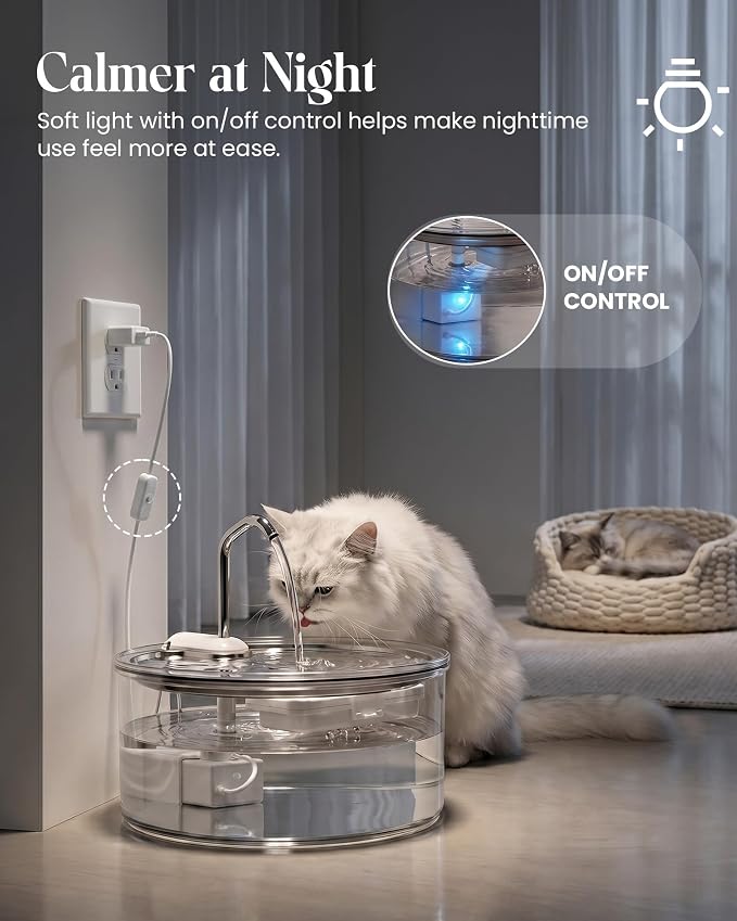 Tomxcute Glass Cat Water Fountain, 108oz Quiet Pet Dispenser for Drinking | Prevents Feline Acne, Visible Water Level, Sleep-Friendly Silent Pump, Dishwasher Safe, 3-Layer Filtration