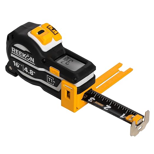 REEKON T1M Utility Digital Tape Measure 16 ft (English) – Bluetooth Smart Measuring Tool, 1/32” Accuracy, Saves 1000+ Measurements, LCD Display, 150 Hour+ Battery Life & Rechargeable