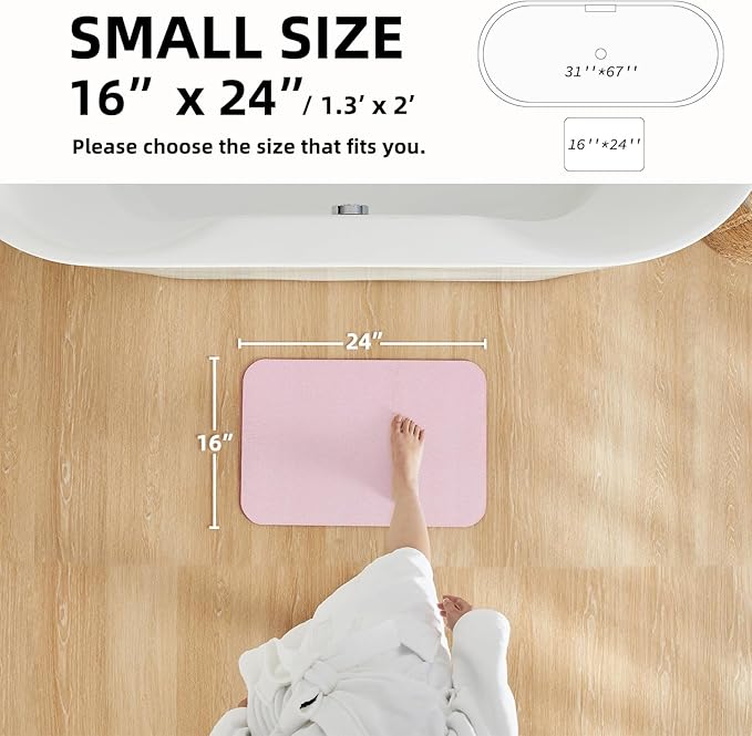 TYUU Pink Bath Mat, Bathroom Rugs Non Slip Washable Thin Absorbent Quick Dry Bath Mat Fits Under Door Bathroom Floor Mat Perfect for Bath, Shower, or Sink 16"x24" Pink